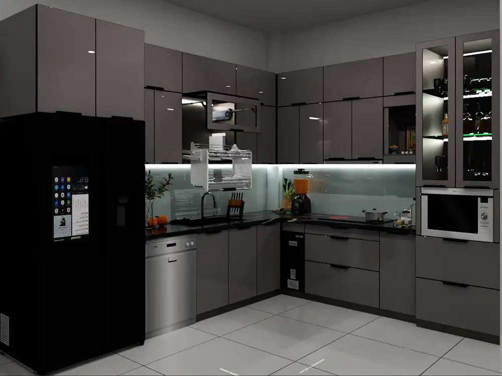 Tủ Bếp Inox Cánh Kính Mẫu TA1008 Ấn Tượng